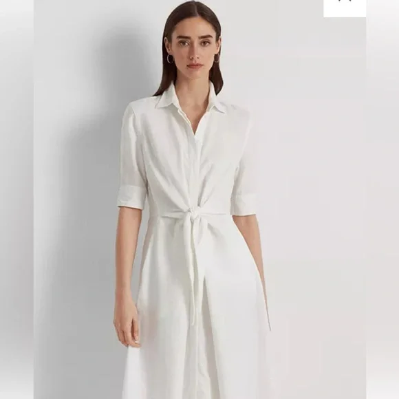 Lauren Ralph Lauren | Dresses | Lauren Ralph Lauren Linen Dress W Tie Front  Us 6 White | Poshmark